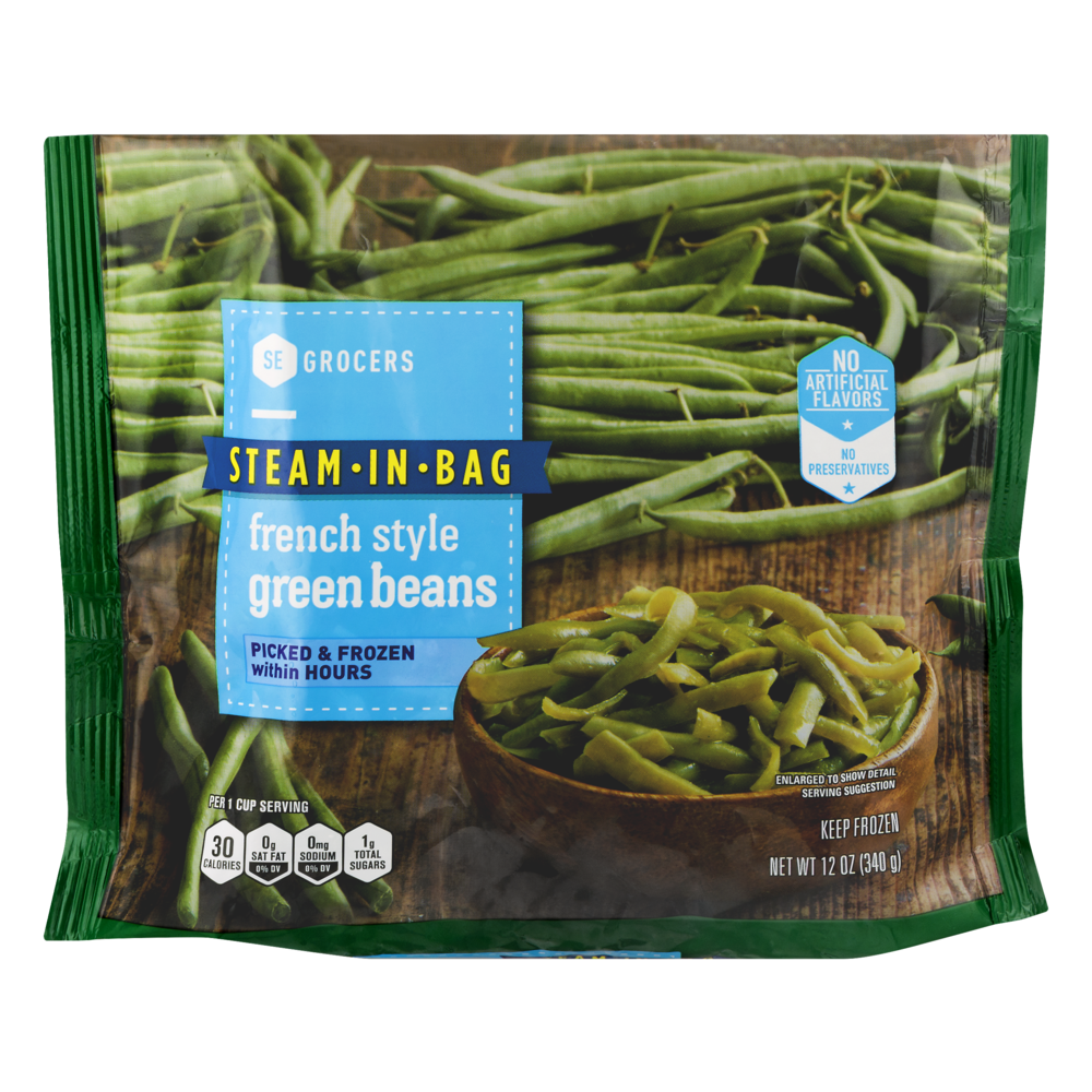 slide 1 of 1, SE Grocers Steam-In-Bag Green Beans French Style, 12 oz