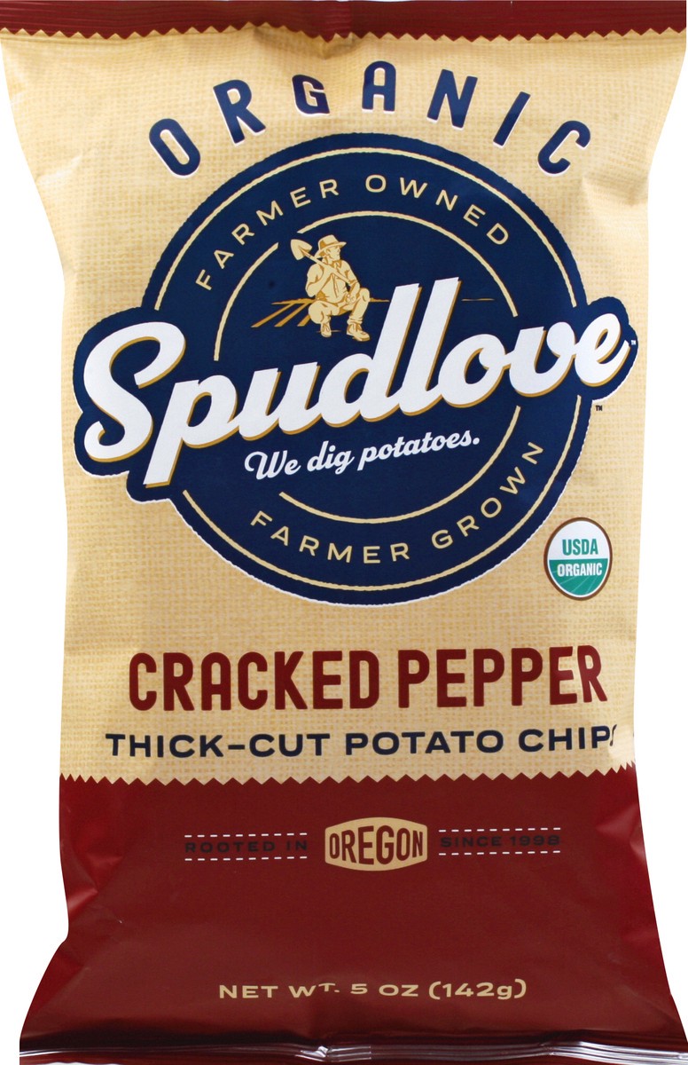 slide 1 of 9, SpudLove Organic Thick-Cut Cracked Pepper Potato Chips 5 oz, 5 oz