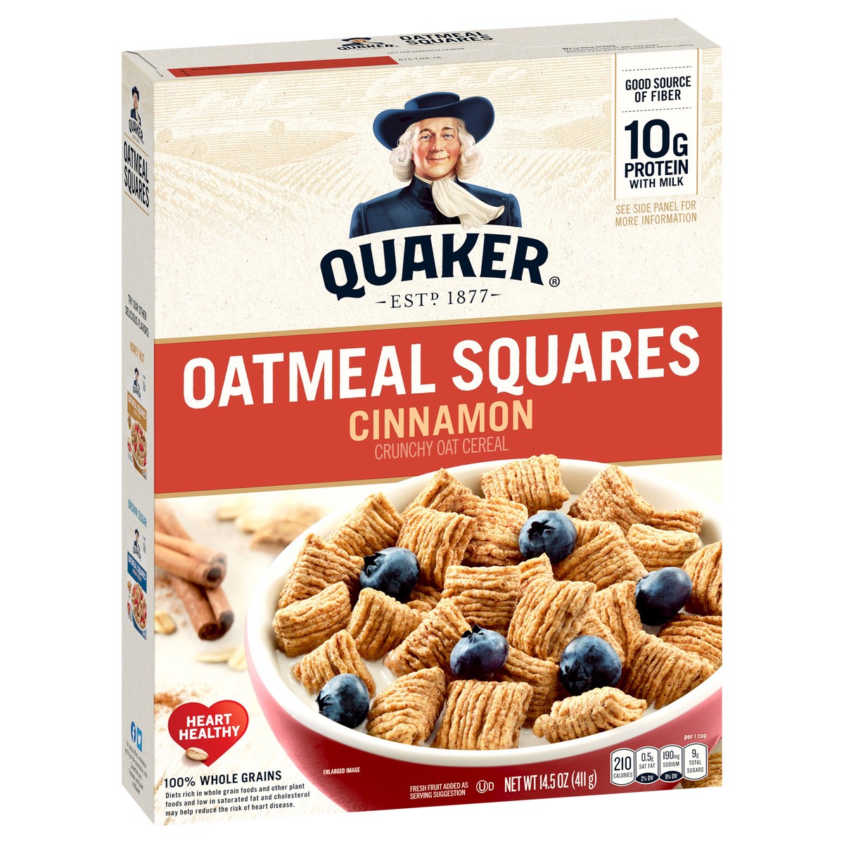 slide 3 of 6, Quaker Oatmeal Squares Crunchy Oat Cereal Cinnamon 14.5 Oz, 14.5 oz