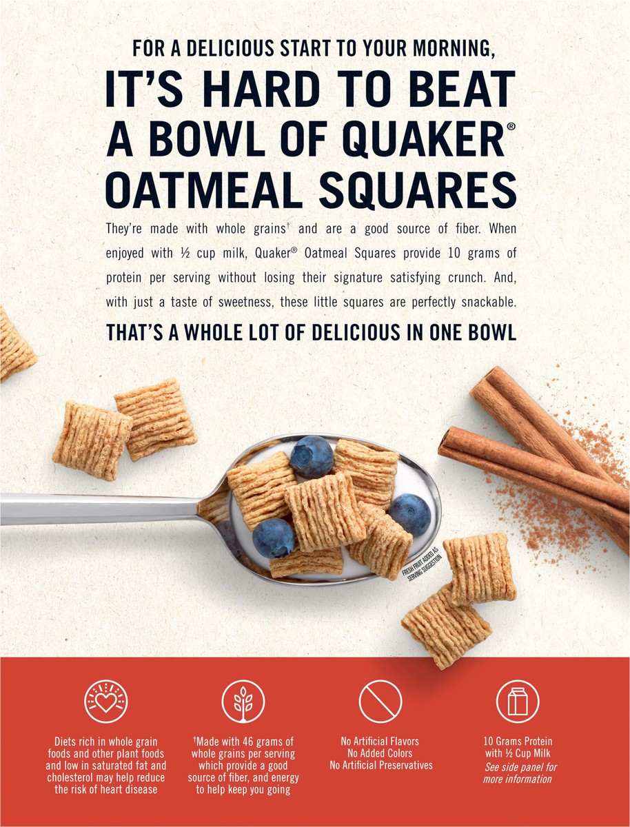 slide 4 of 6, Quaker Oatmeal Squares Crunchy Oat Cereal Cinnamon 14.5 Oz, 14.5 oz
