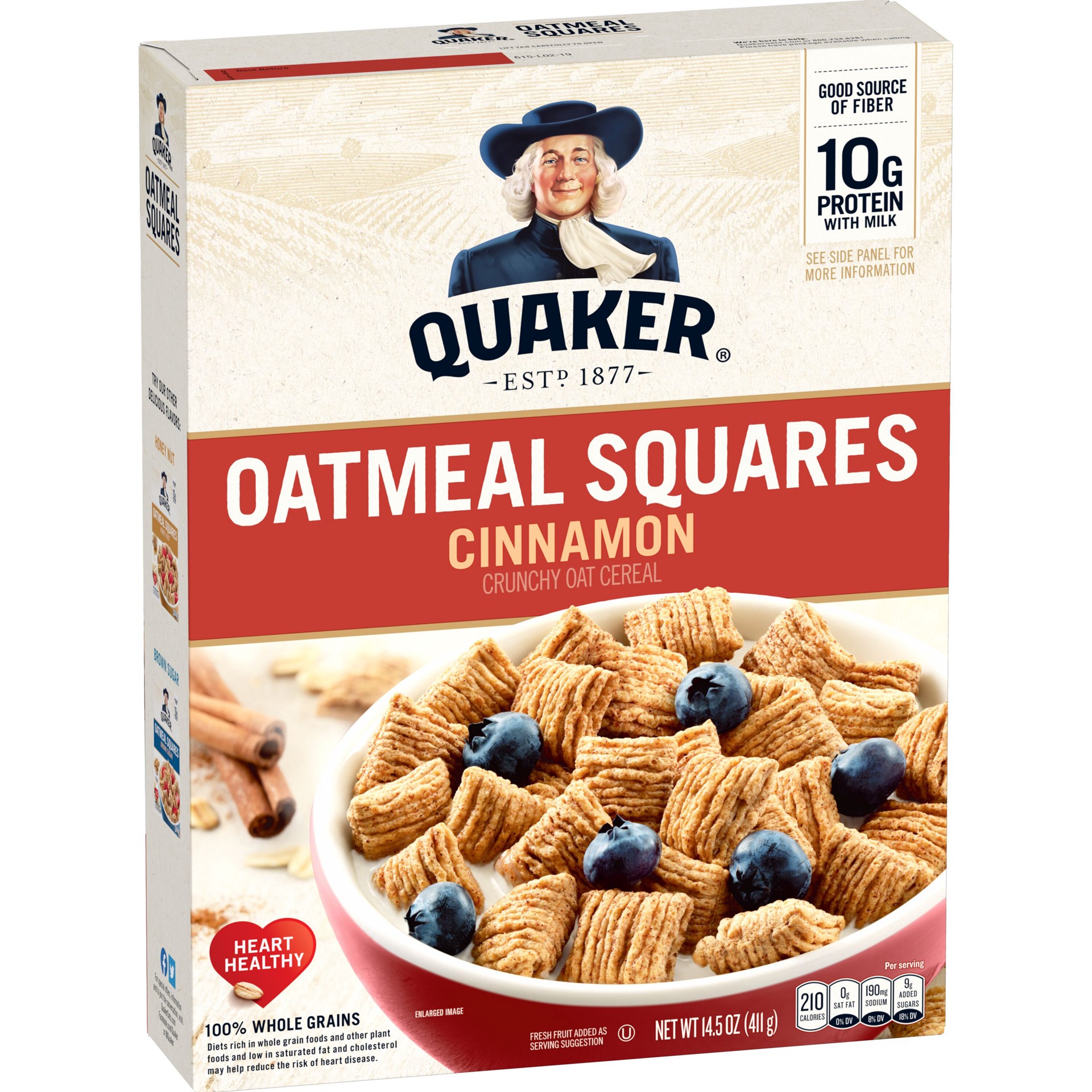 slide 1 of 6, Quaker Oatmeal Squares Crunchy Oat Cereal Cinnamon 14.5 Oz, 14.5 oz