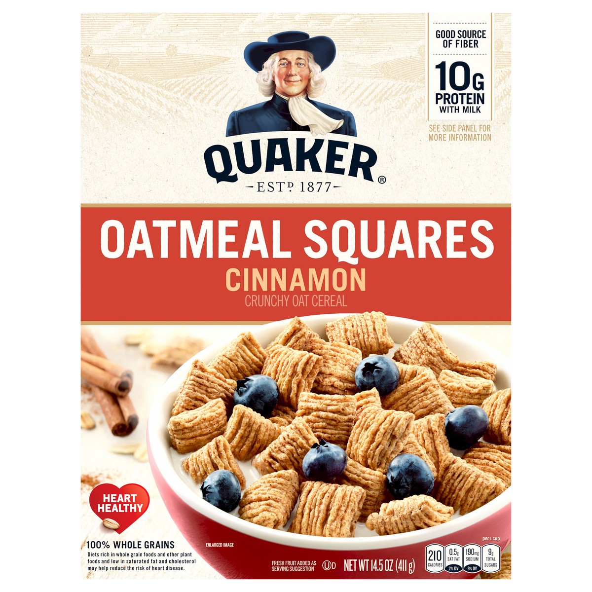 slide 1 of 6, Oatmeal Squares Cinnamon Breakfast Cereal - Quaker Oats, 14.5 oz