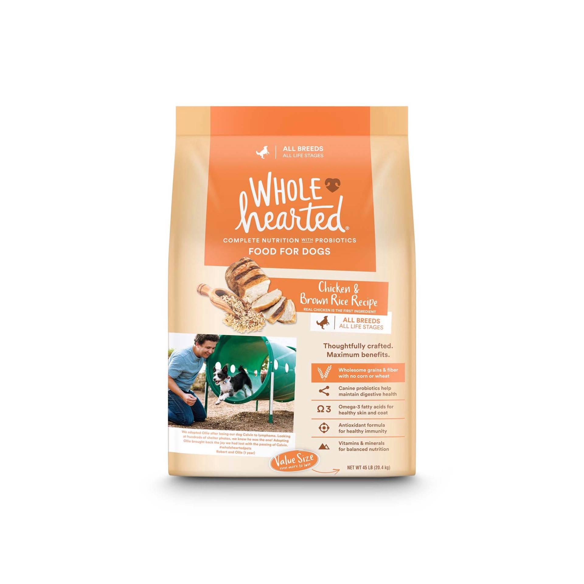 slide 1 of 3, WholeHearted All Life Stages Chicken and Brown Rice Recipe Dry Dog Food, 45 lb