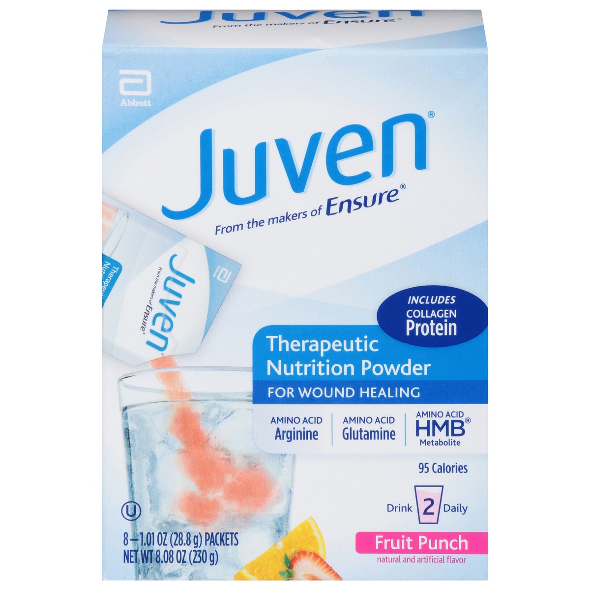 slide 1 of 9, Juven Therapeutic Nutrition Powder For Wound Healing, Fruit Punch, 8 Ct, 8 ct