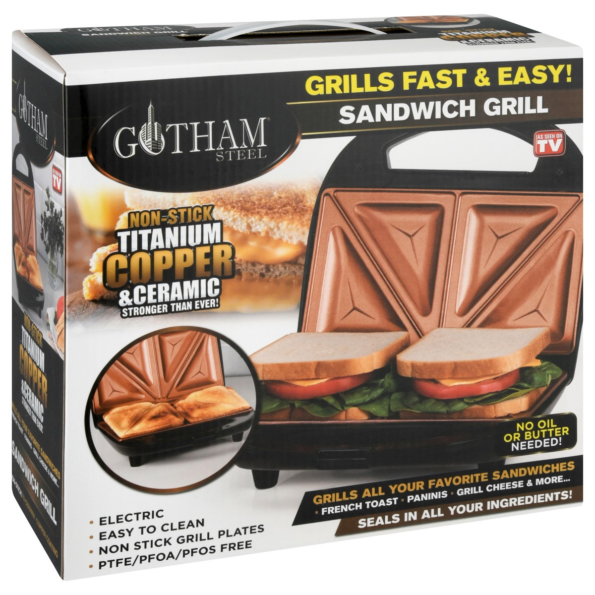 slide 6 of 9, Gotham Steel Non-Stick Titanium Copper & Ceramic Sandwich Grill 1 ea, 1 ct