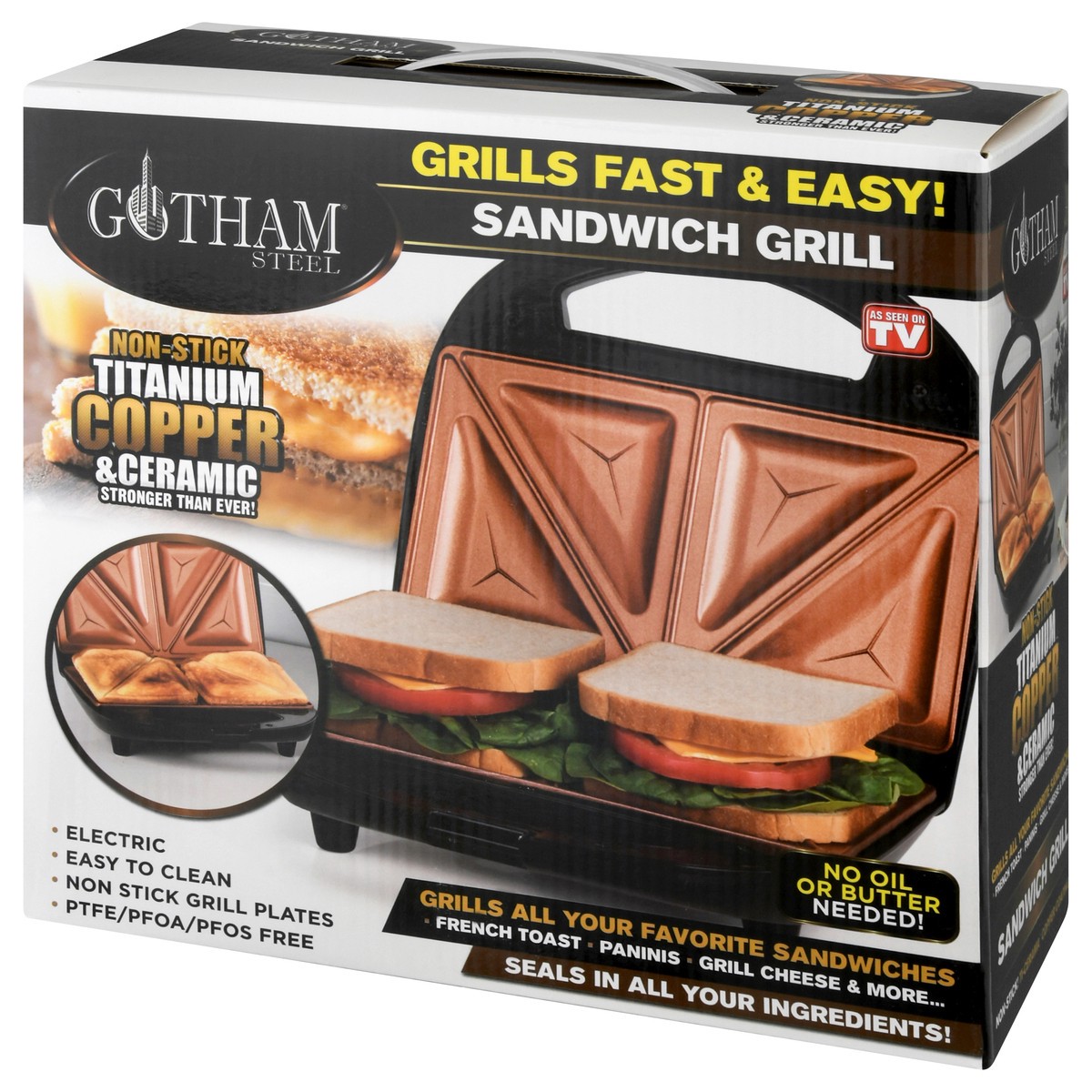 slide 7 of 9, Gotham Steel Non-Stick Titanium Copper & Ceramic Sandwich Grill 1 ea, 1 ct