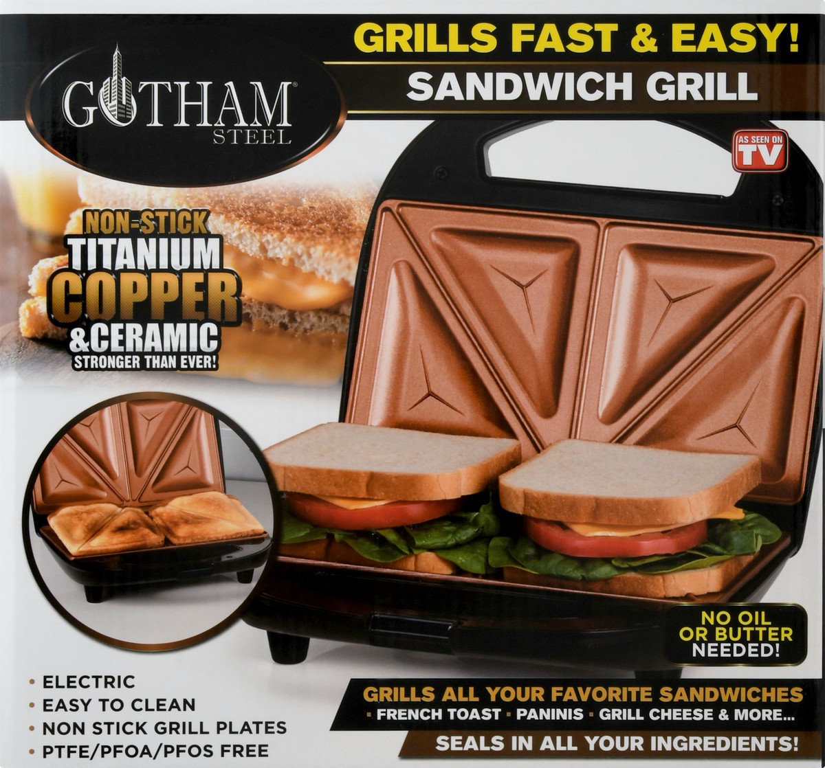 slide 1 of 9, Gotham Steel Non-Stick Titanium Copper & Ceramic Sandwich Grill 1 ea, 1 ct