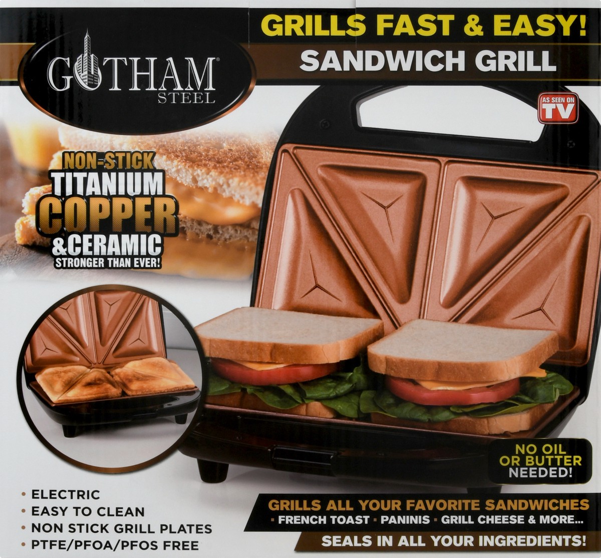 slide 3 of 9, Gotham Steel Non-Stick Titanium Copper & Ceramic Sandwich Grill 1 ea, 1 ct