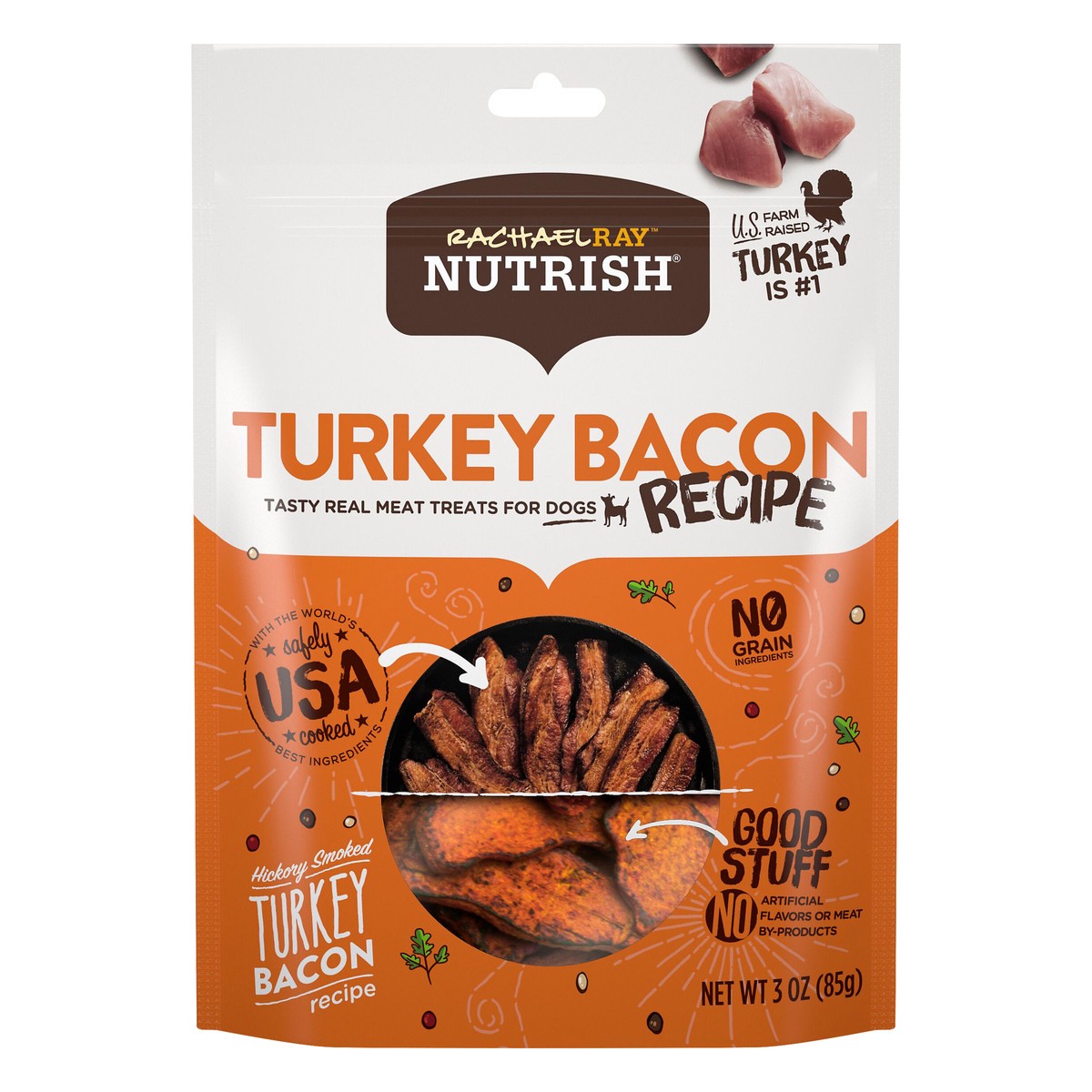 slide 1 of 3, Rachael Ray Nutrish Hickory Smoked Turkey Bacon Recipe Treat for Dogs 3 oz, 3 oz