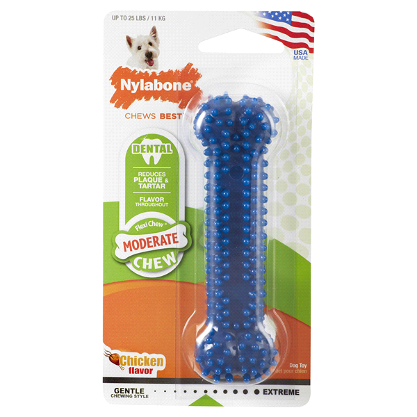 slide 1 of 1, Nylabone Moderate Chew Textured Dog Dental Chew Toy Chicken Small/Regular - Up to 25 Ibs.(1 Count), 1 ct