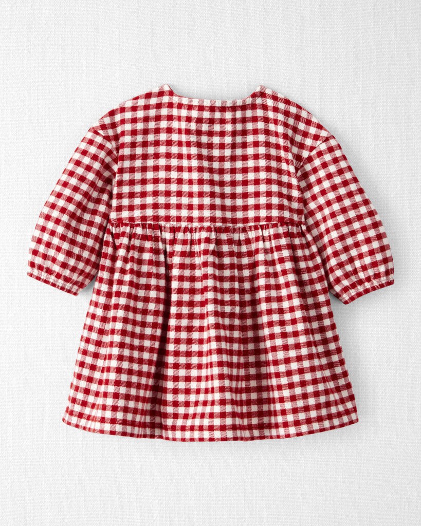 slide 2 of 5, Littleplanet Baby Girl Organic Cotton Flannel Dress Deep Red, White 24M, 1 ct