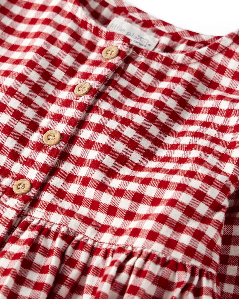 slide 3 of 5, Littleplanet Baby Girl Organic Cotton Flannel Dress Deep Red, White 24M, 1 ct