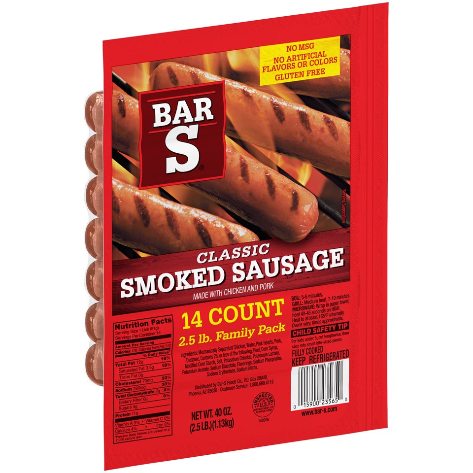 slide 7 of 7, Bar-S Classic Smoked Sausage 14 ct Pack, 40 oz