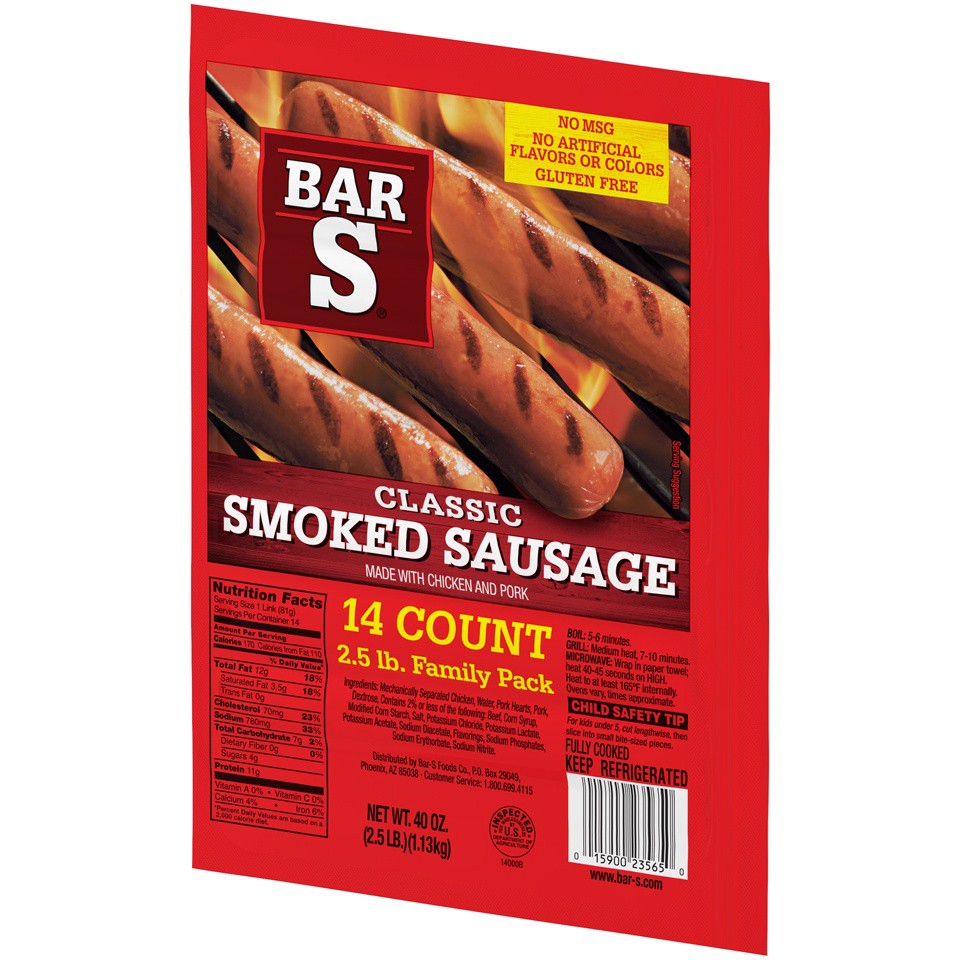 slide 3 of 7, Bar-S Classic Smoked Sausage 14 ct Pack, 40 oz