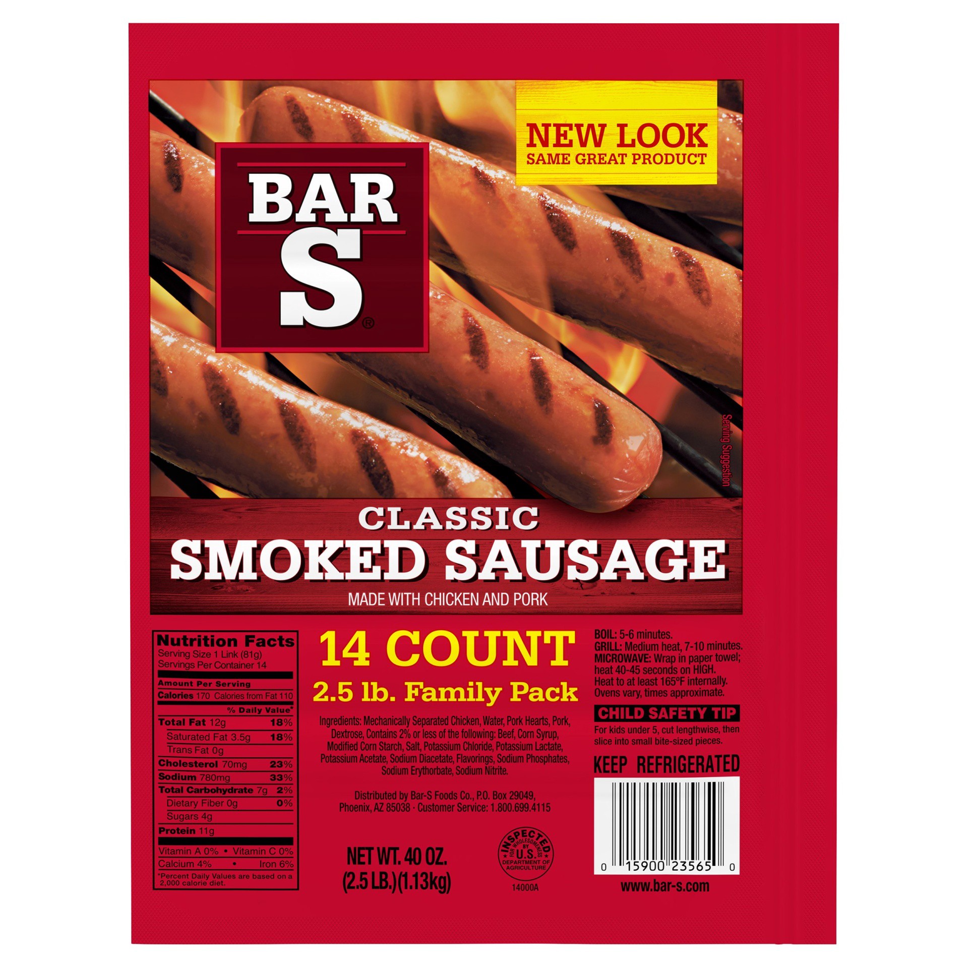 slide 1 of 7, Bar-S Classic Smoked Sausage 14 ct Pack, 40 oz