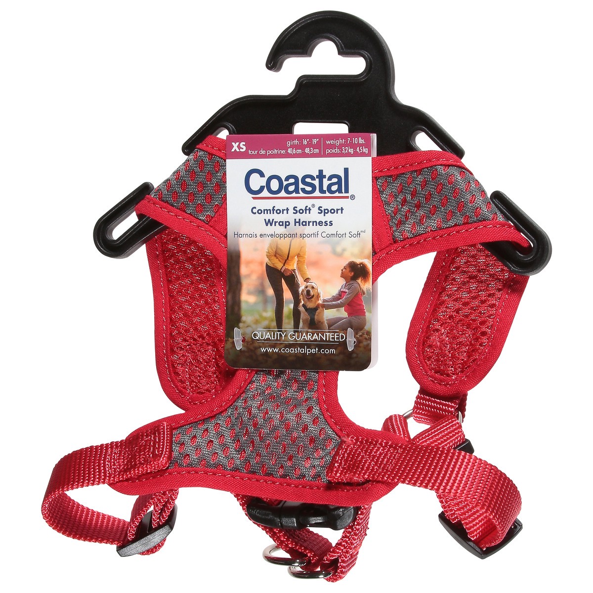 slide 10 of 10, Coastal Comfort Soft Grey with Red Sport Wrap Harness Extra Small 1 ea, 1 ct