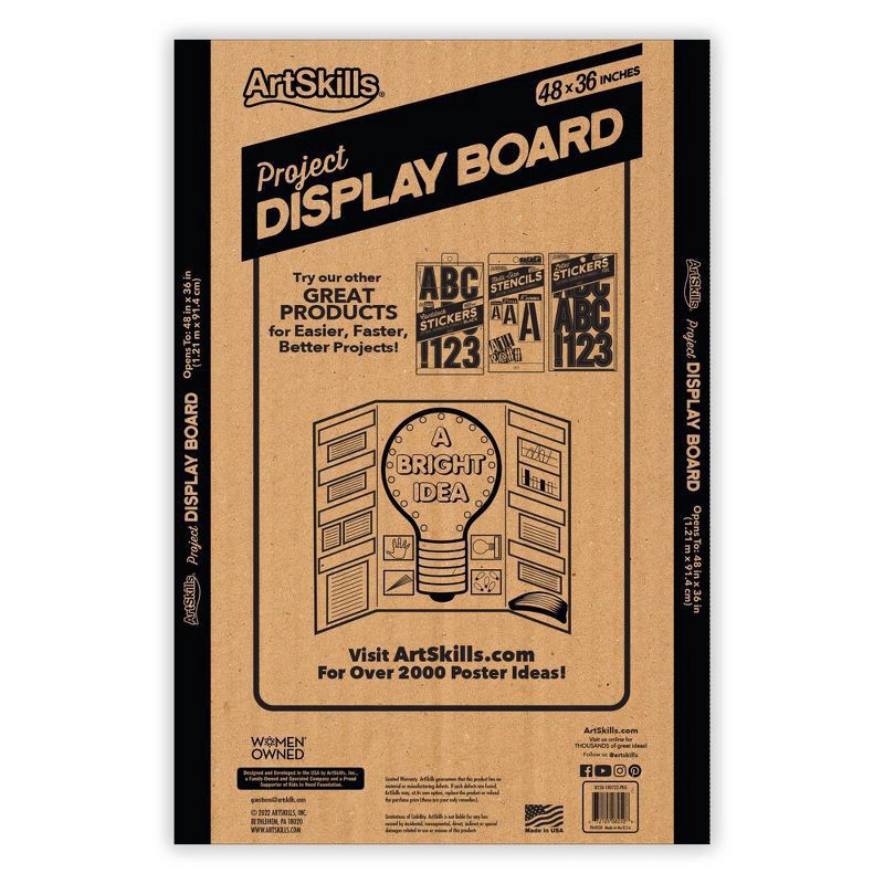 slide 2 of 4, ArtSkills 36" x 48" Tri-fold Corrugate Project Display Board - White, 48 in