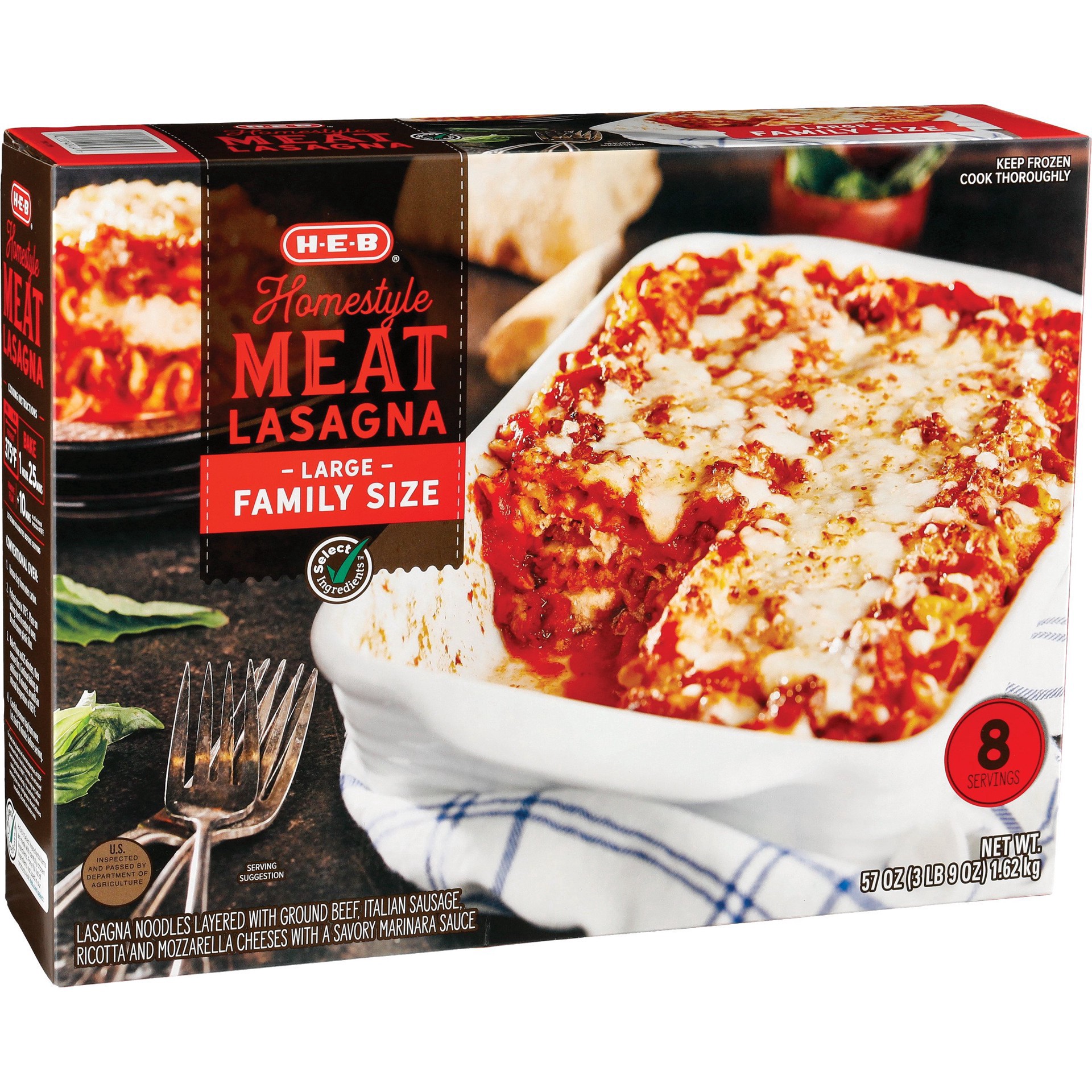 slide 1 of 1, H-E-B Frozen Homestyle Meat Lasagna - Large Family-Size, 57 oz
