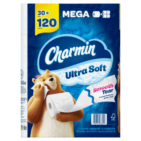 slide 4 of 29, Charmin Ultra Soft Toilet Paper 30 Mega Rolls, 224 Sheets Per Roll, 30 ct