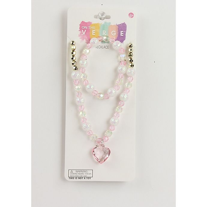 slide 1 of 1, On The Verge Heart Necklace and Bracelet Set - Pink/White, 2 ct