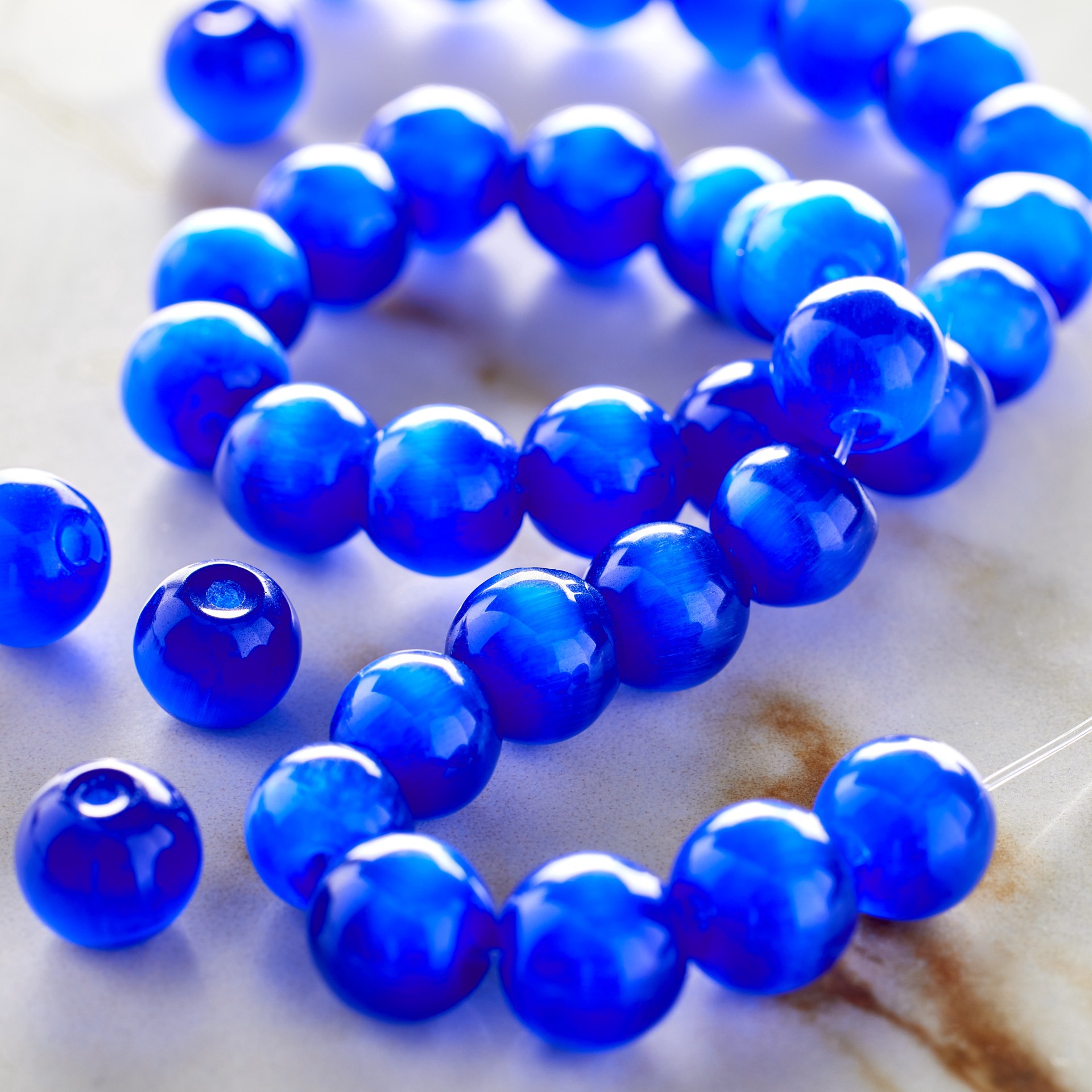 slide 3 of 3, Cobalt Blue Cat's Eye Glass Round Beads, 8mm By Bead Landing, 8mm