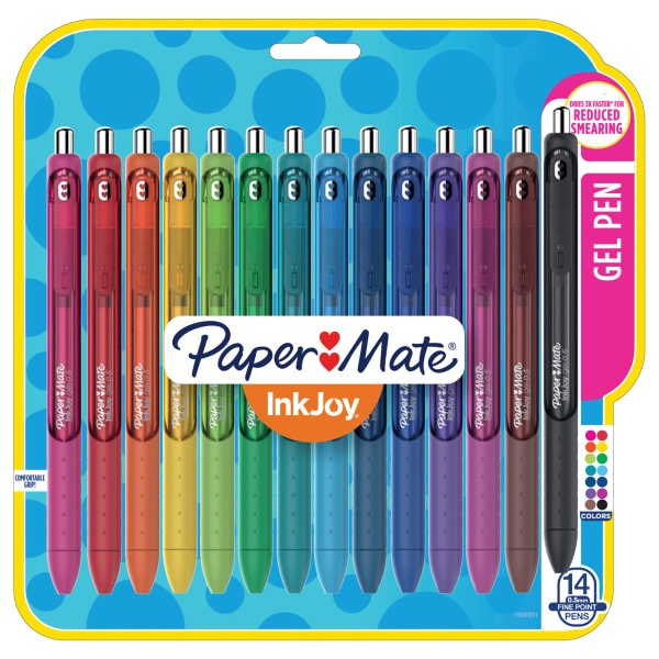 slide 1 of 2, Paper Mate Inkjoy Retractable Gel Pens, Fine Point, 0.5 Mm, Assorted Colors, Pack Of 14 Pens, 14 ct