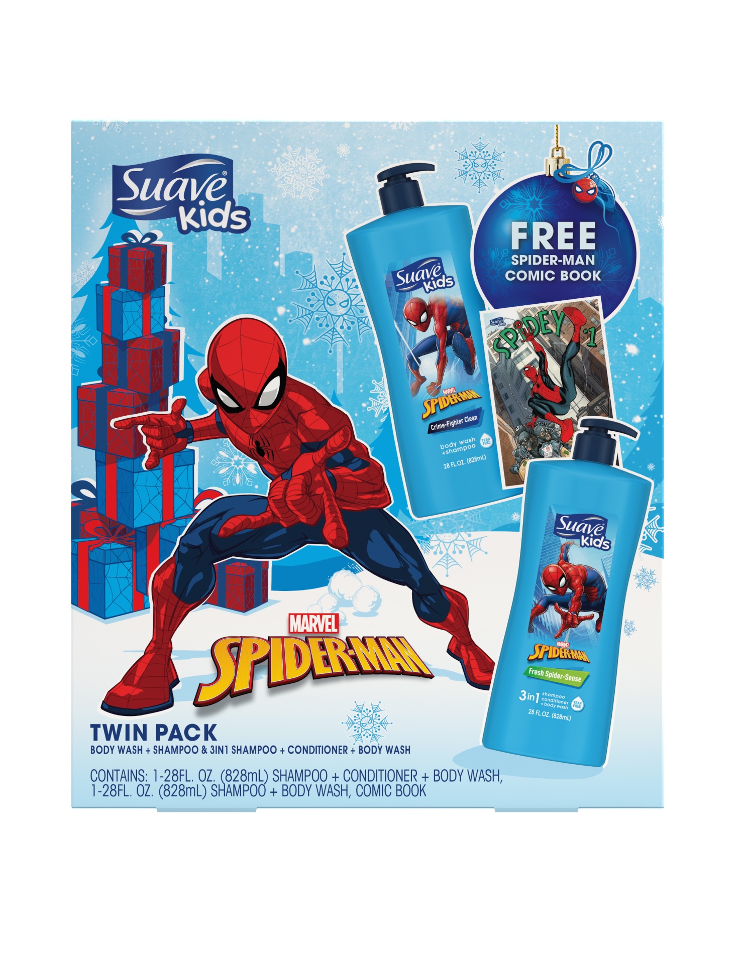 slide 1 of 1, Suave Kids Spider-Man Shampoo, Conditioner and Body Wash Gift Pack, 2 ct