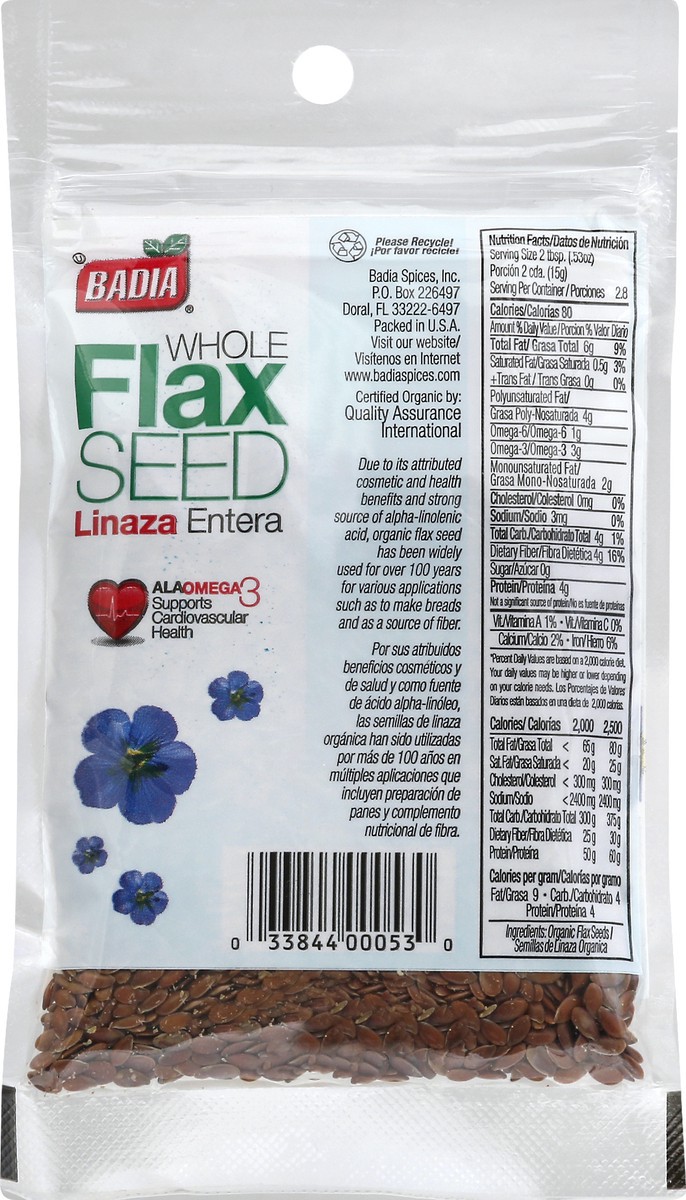 slide 8 of 9, Badia Organic Whole Flax Seed 1.5 oz, 1.5 oz