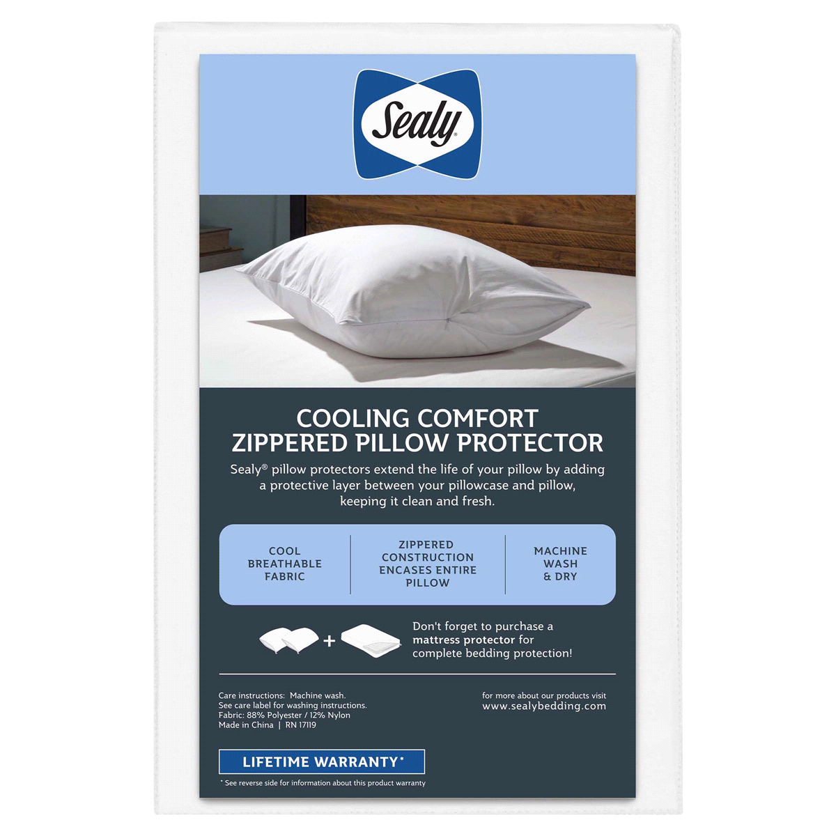 slide 13 of 17, Sealy Cooling Comfort Zippered Pillow Protector - White, 1 ct