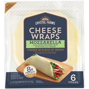 slide 1 of 1, Crystal Farms Mozzerella Cheese Wraps 6 Count, 6 oz
