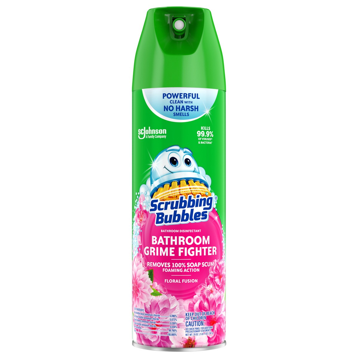 slide 3 of 5, Scrubbing Bubbles Bathroom Grime Fighter Disinfectant, Aerosol Spray, Floral Fusion Scent, 20oz, 20 oz