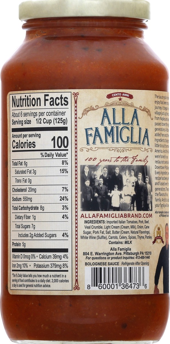 slide 9 of 13, Alla Famiglia Bolognese Sauce, 24 oz