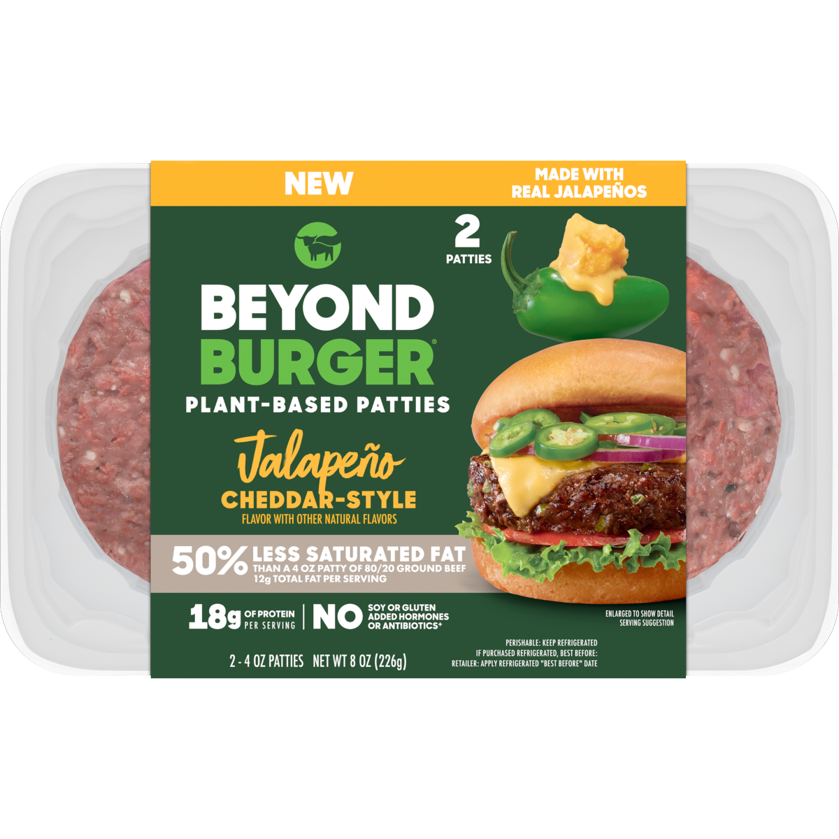 slide 1 of 1, Beyond Meat Beyond Burger Patties, Cheddar Jalapeno,, 2 ct; 8 oz