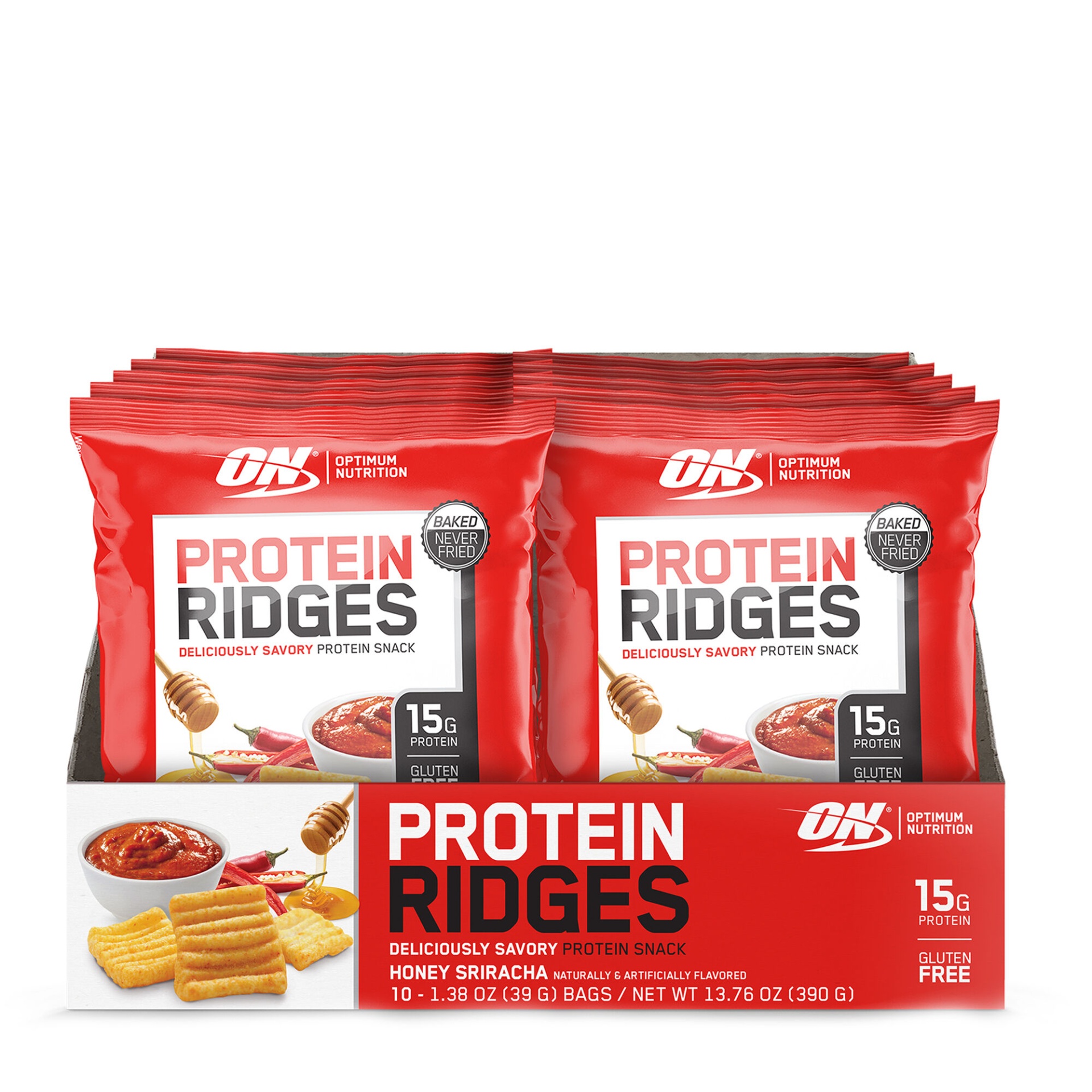 slide 1 of 1, Optimum Nutrition Protein Ridges - Honey Sriracha, 10 ct