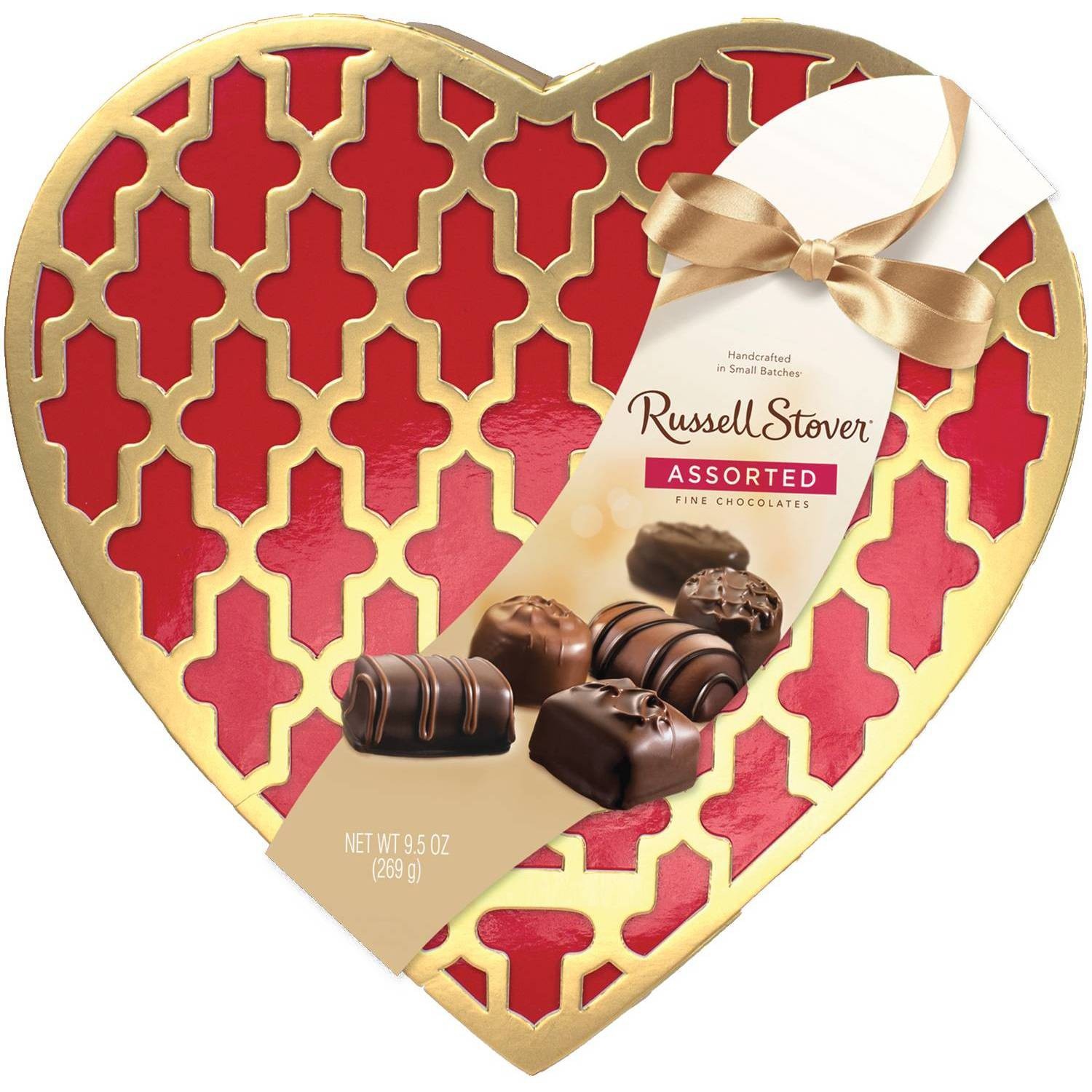 slide 1 of 1, Russell Stover Valentine's Day Assorted Fine Chocolates Heart, 9.5 oz