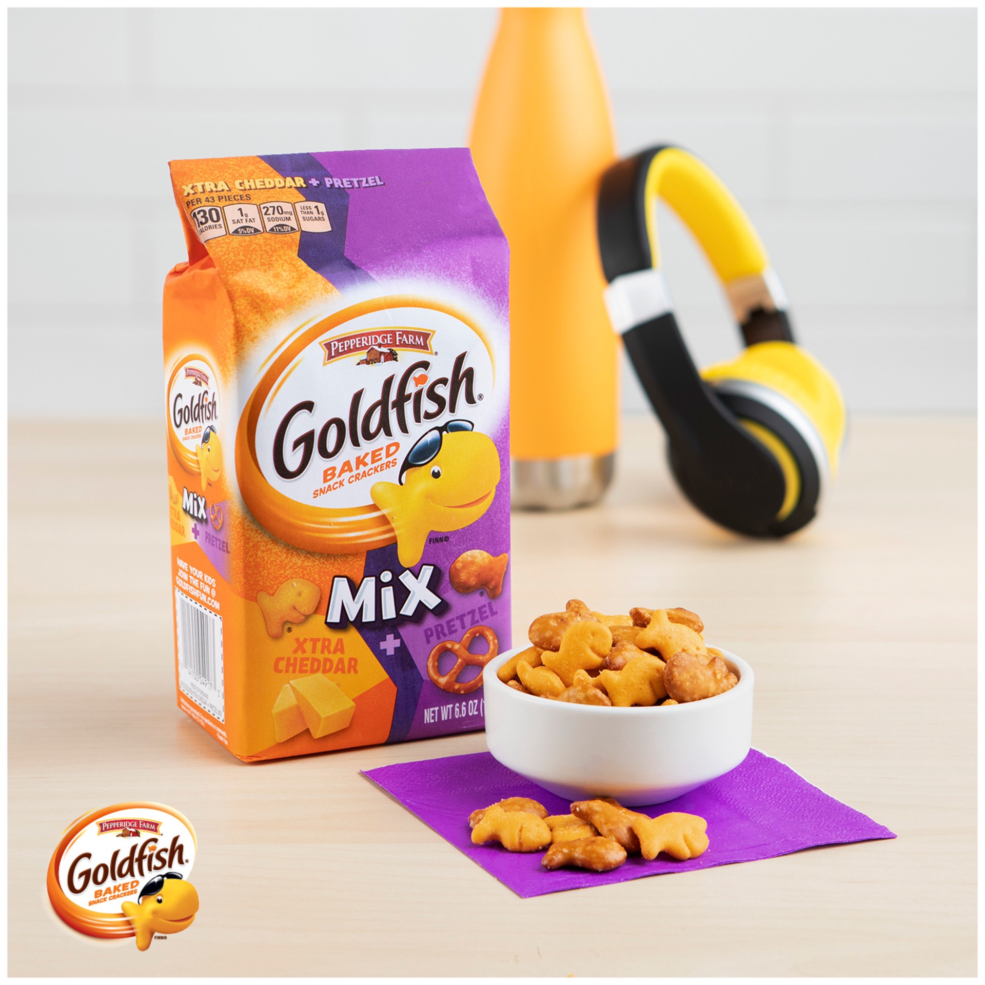 slide 2 of 9, Goldfish Crackers Mix with Xtra Cheddar and Pretzel, Snack Crackers, 6.6 oz bag, 6.6 oz