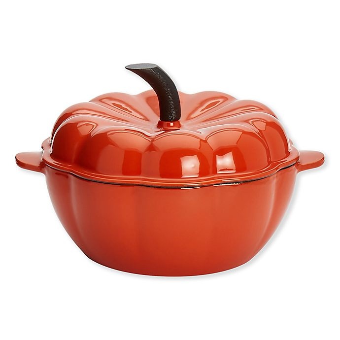 slide 1 of 6, Artisanal Kitchen Supply Enameled Cast Iron Pumpkin Dutch Oven - Orange, 2 qt