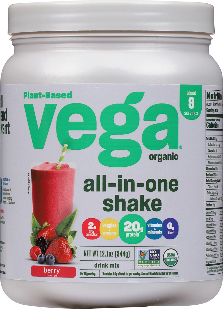 slide 6 of 9, Vega Plant-Based Organic Berry Flavored Drink Mix 12.1 oz, 12.1 oz
