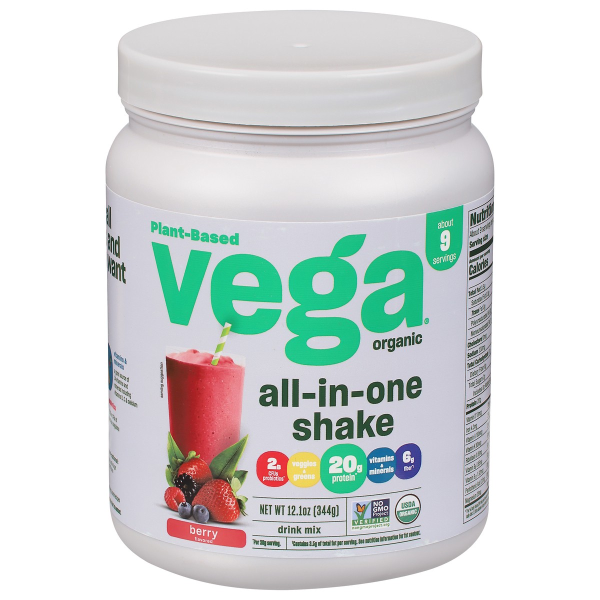 slide 1 of 9, Vega Plant-Based Organic Berry Flavored Drink Mix 12.1 oz, 12.1 oz