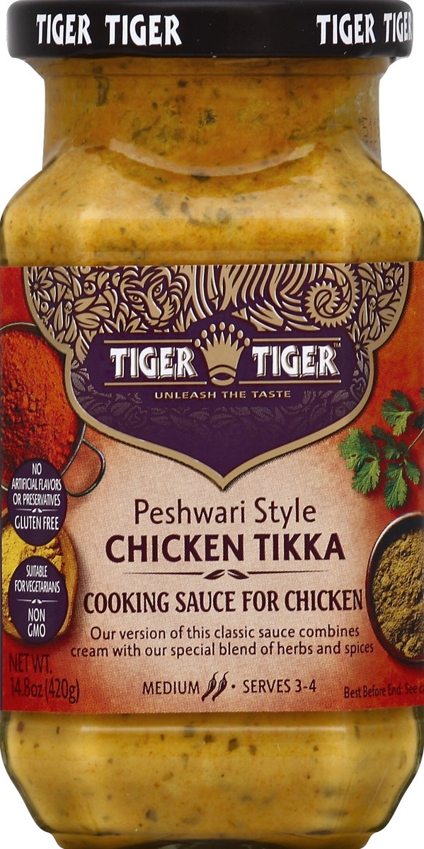 slide 2 of 2, Tiger Tiger Cooking Sauce, for Chicken, Chicken Tikka, Peshwari Style, Medium, 14.8 oz