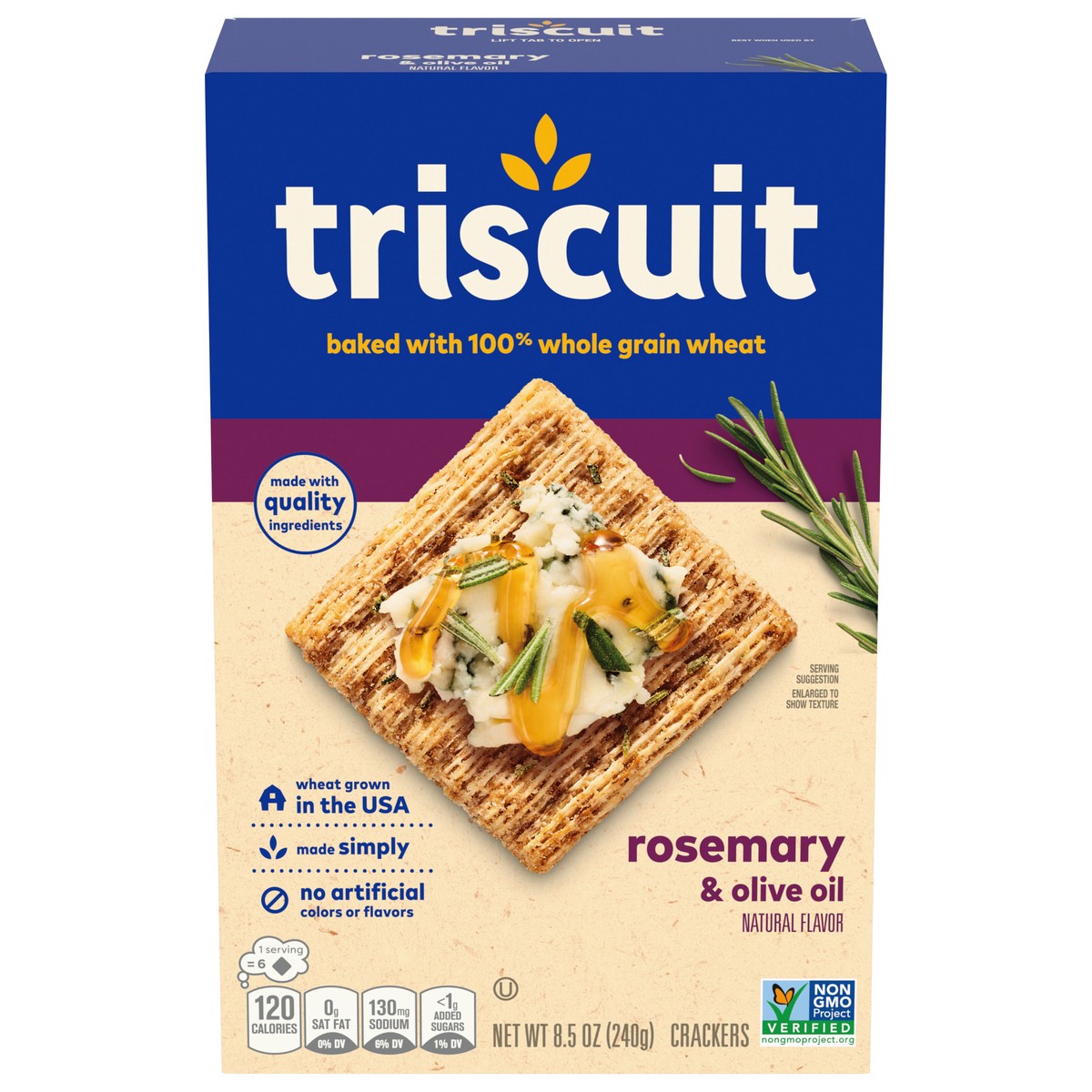 slide 1 of 9, Triscuit Rosemary & Olive Oil Whole Grain Wheat Crackers, Lunch Snacks, Snack Crackers- 8.5 oz, 8.5 oz