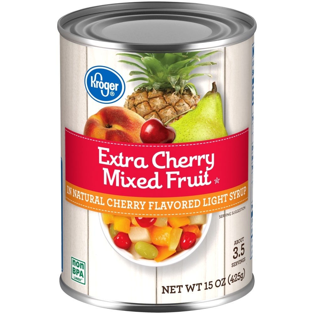 slide 1 of 1, KrogerExtra Cherry Mixed Fruit In Natural Cherry Flavored Light Syrup, 15 oz