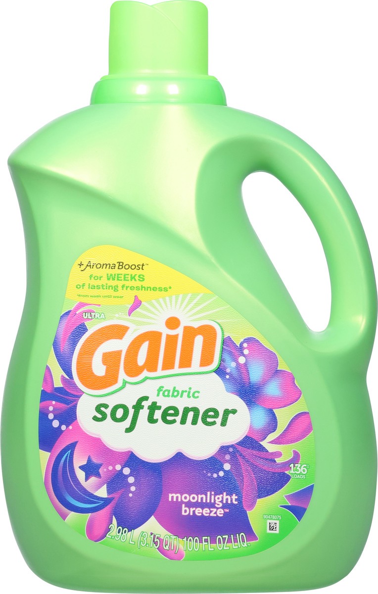 slide 10 of 13, Gain Liquid Fabric Softener, Moonlight Breeze Scent, 100 FL OZ, 136 Loads, Smooth Touch - softness you can feel, 3.15 qt