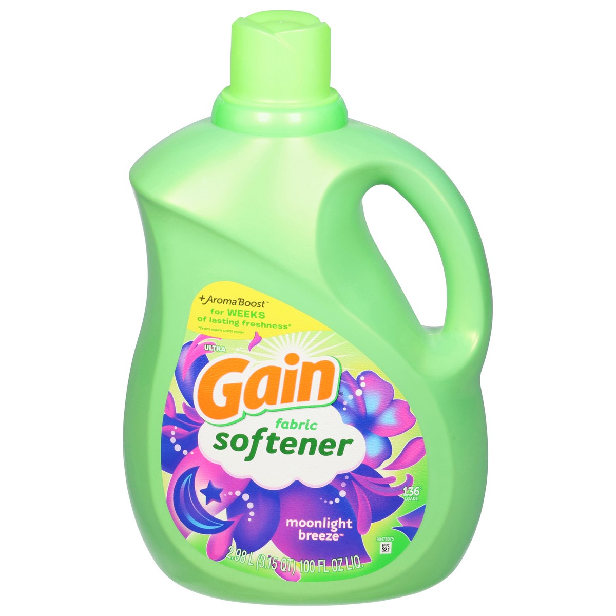 slide 7 of 13, Gain Liquid Fabric Softener, Moonlight Breeze Scent, 100 FL OZ, 136 Loads, Smooth Touch - softness you can feel, 3.15 qt