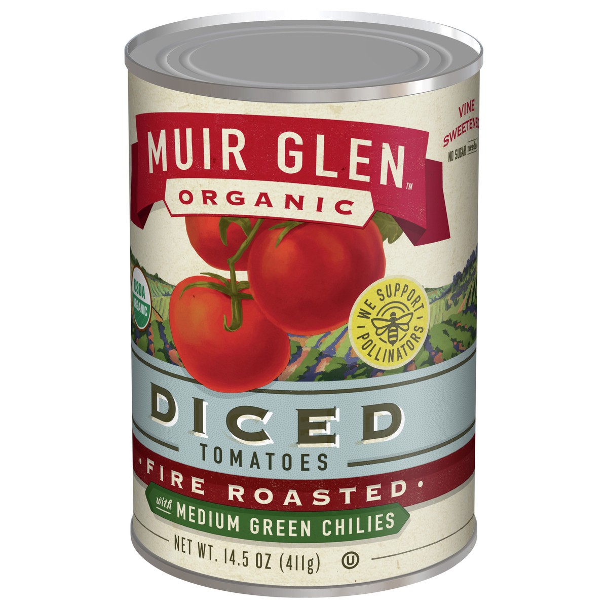 slide 11 of 13, Muir Glen Diced Fire Roasted Canned Tomatoes, with Medium Green Chilies, 14.5 oz., 14.5 oz