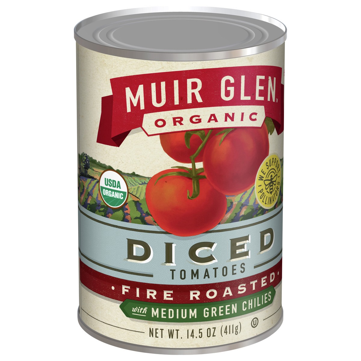 slide 5 of 13, Muir Glen Diced Fire Roasted Canned Tomatoes, with Medium Green Chilies, 14.5 oz., 14.5 oz