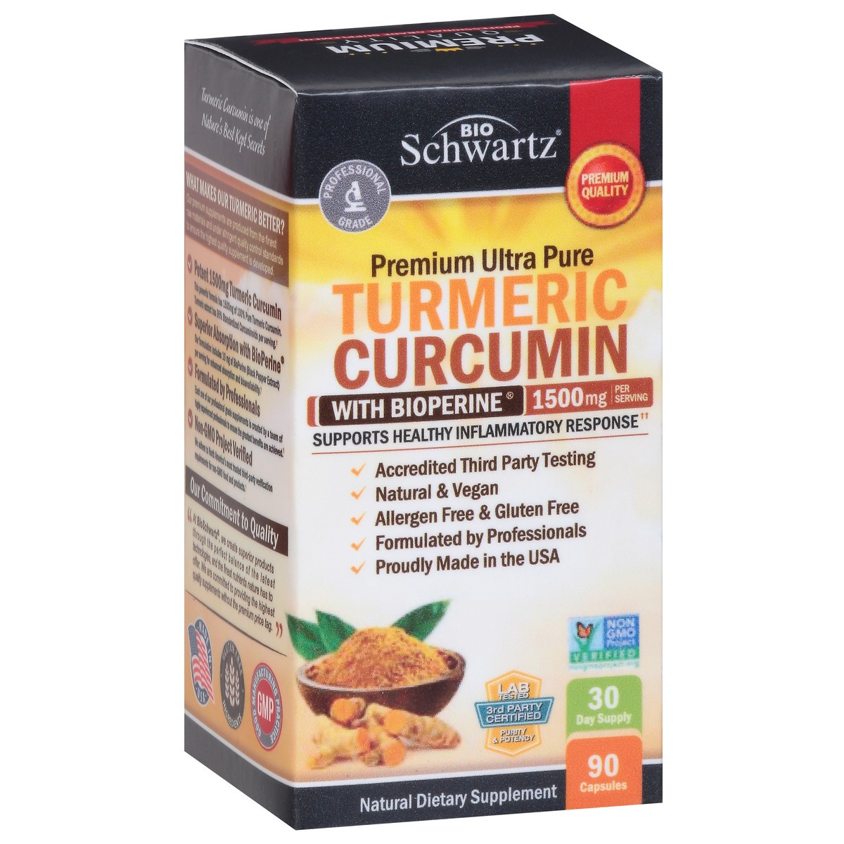 slide 6 of 13, BioSchwartz Premium Ultra Pure 1500 mg Turmeric Curcumin with BioPerine 90 Capsules, 90 ct