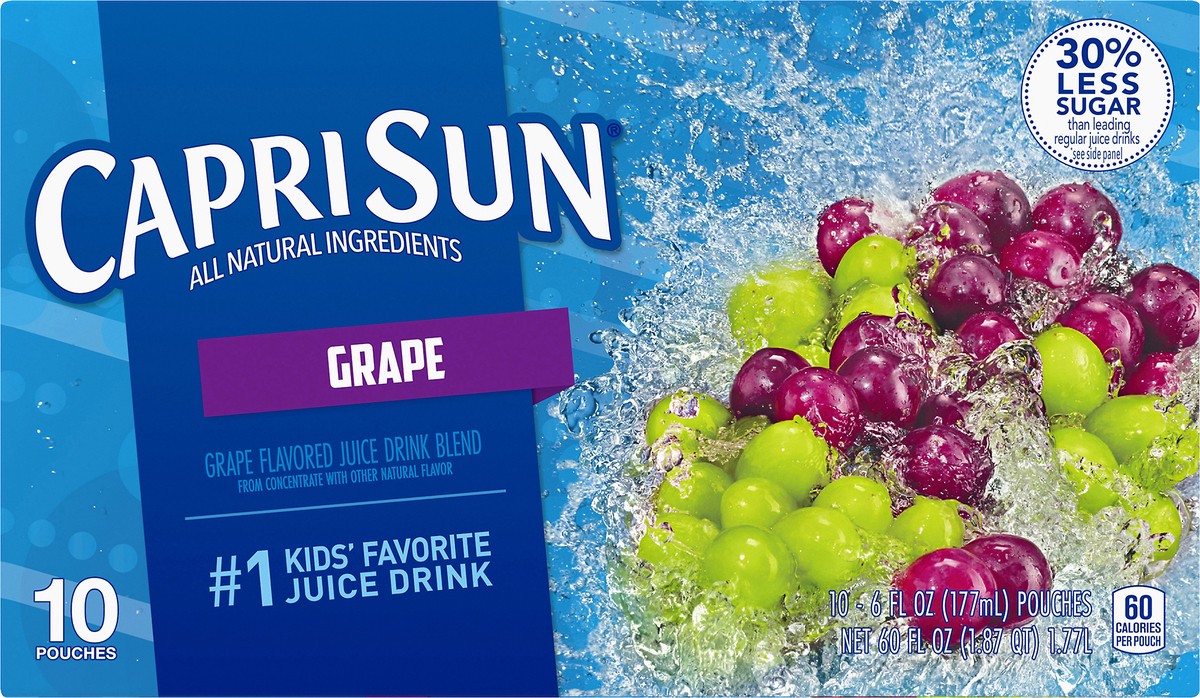 slide 6 of 10, Capri Sun Kraft All Natural Grape Fruit Juice - 10 ct; 6 fl oz, 10 ct; 6 fl oz