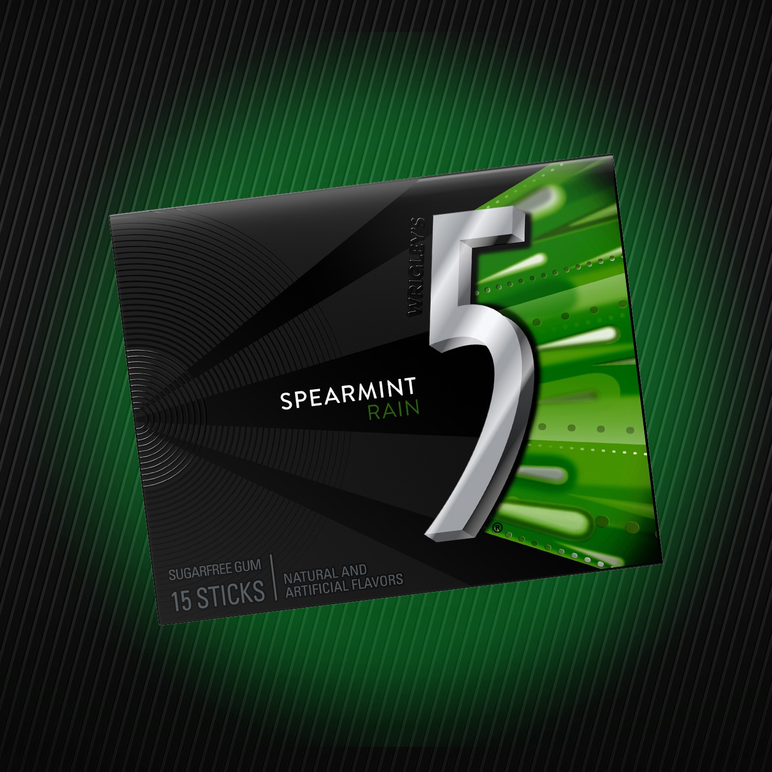 slide 4 of 5, 5 Gum Sugar Free Chewing Gum, Spearmint Rain, 15-sticks, 12-count, 