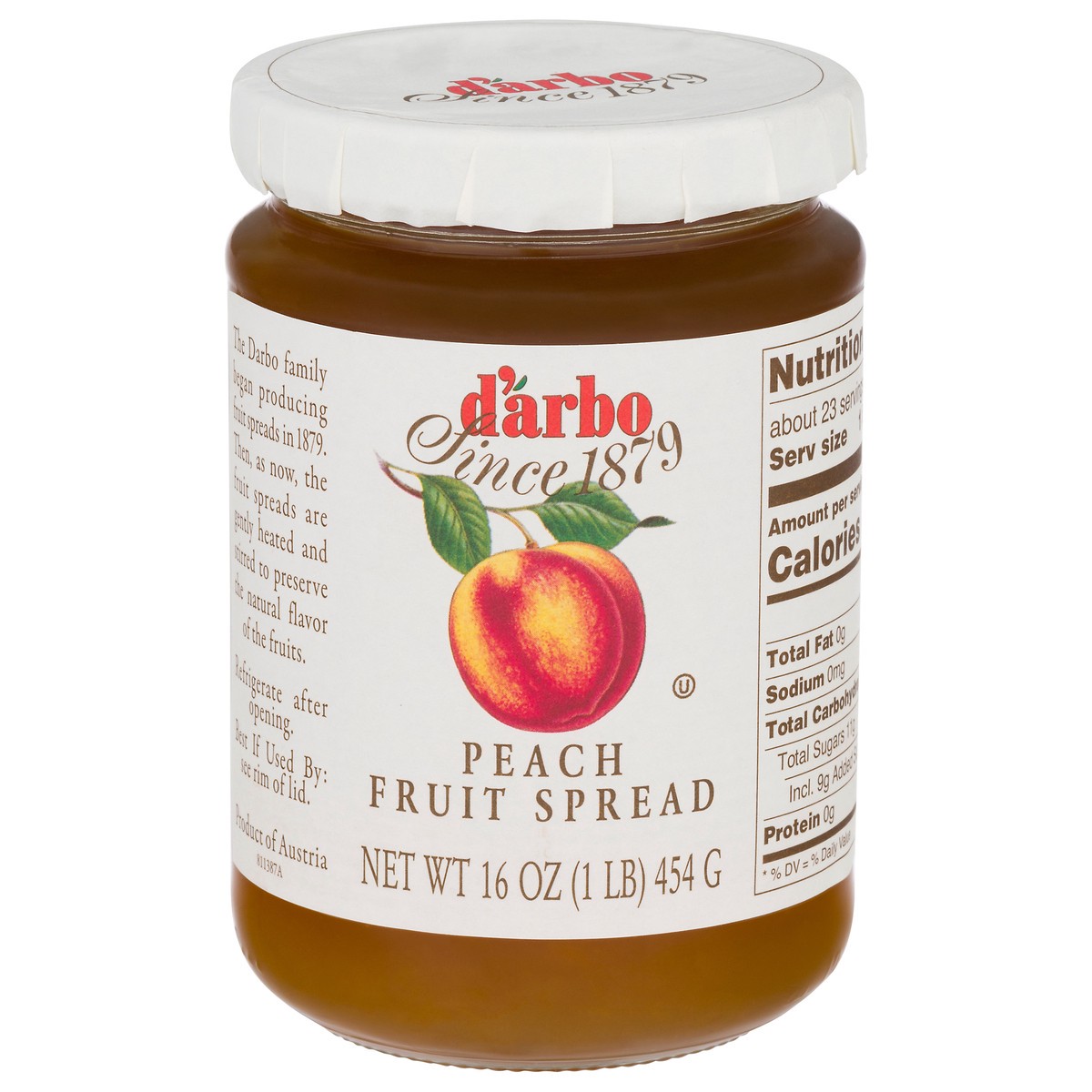 slide 1 of 11, d'Arbo Peach Fruit Spread, 16 oz